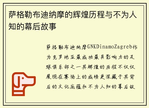 萨格勒布迪纳摩的辉煌历程与不为人知的幕后故事